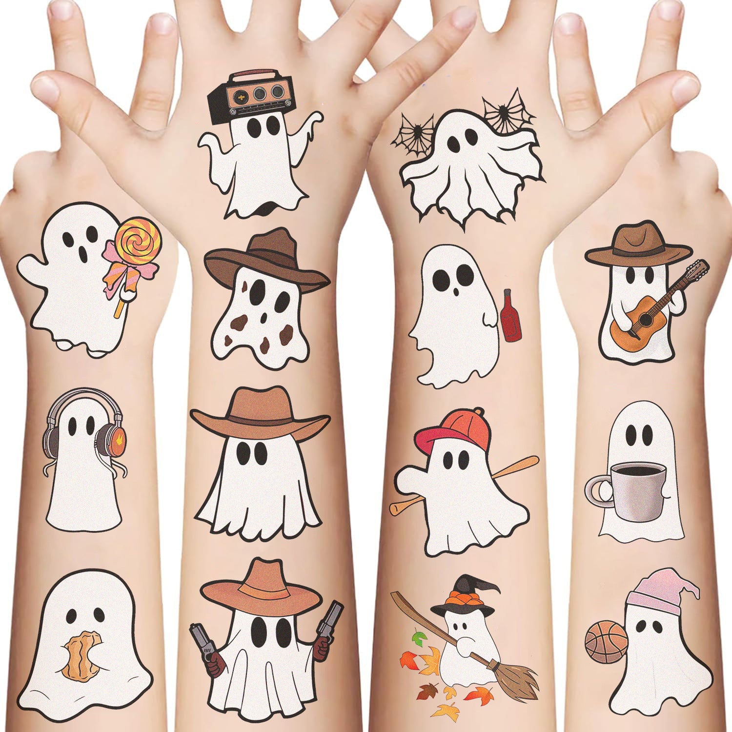 Wholesale 10pcs/pack New Cartoon Cute Ghost Tattoo Sticker Waterproof Party Gift Funny Fun Face Sticker Cross-border
